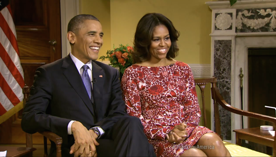 Barack and Michelle Obama in Tory Burch at Thank You America Interview