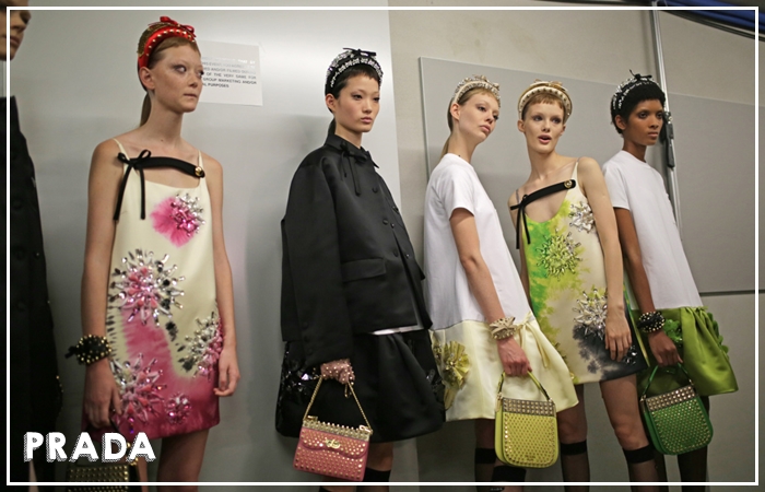 Backstage at Prada RTW Spring 2019